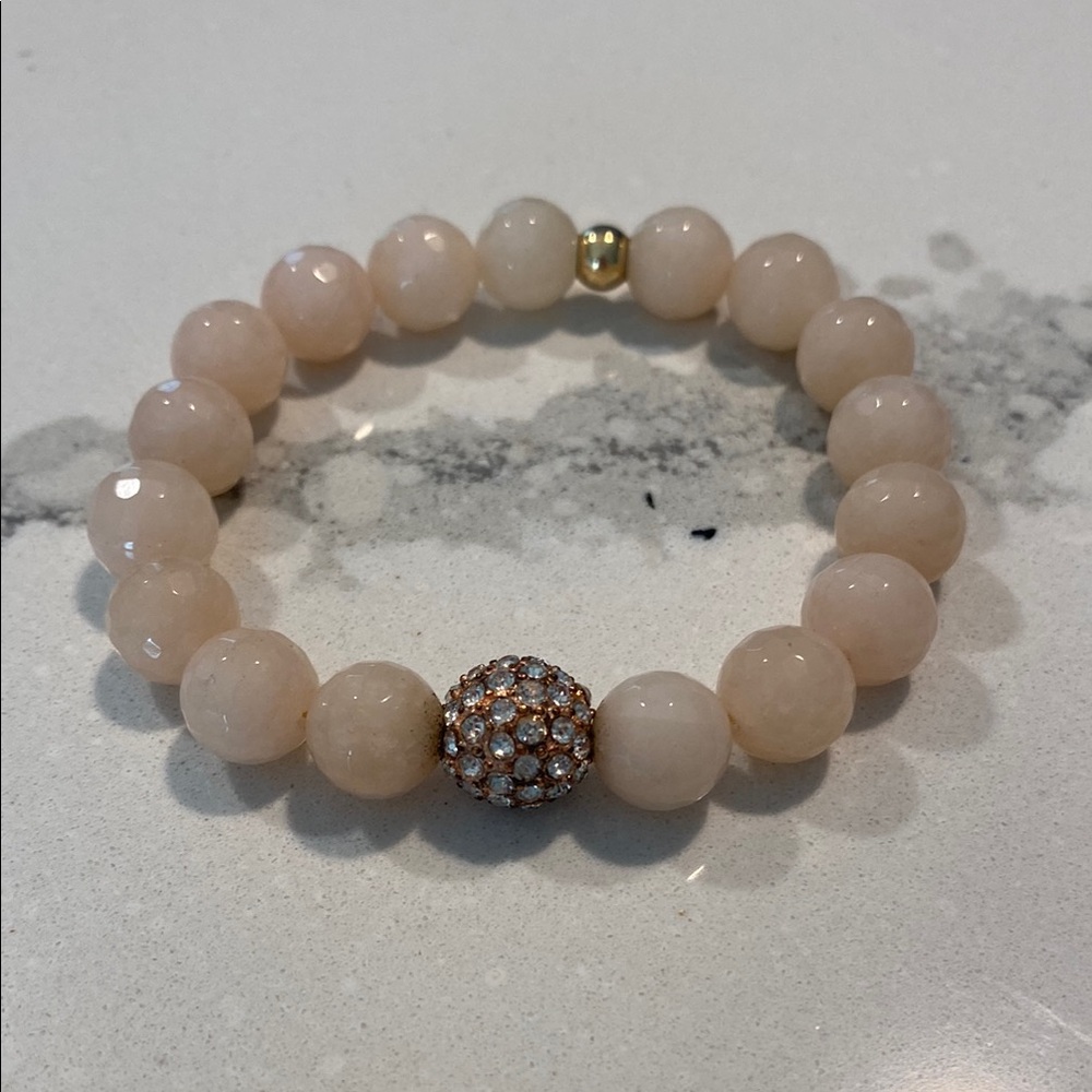 Love Poppy Cream Beaded Bracelet with Gold Accent